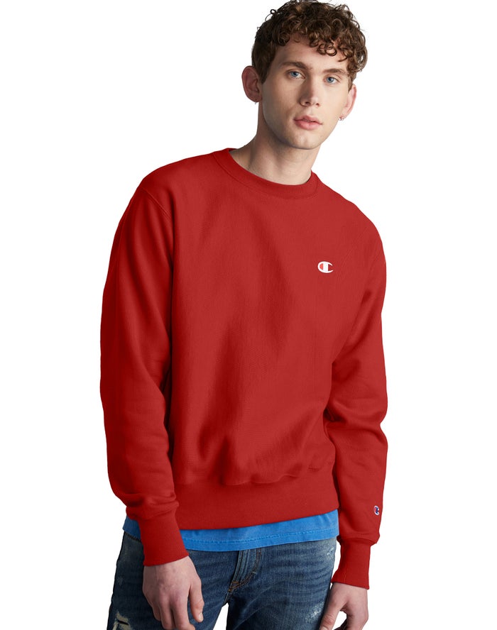 Champion Herre Sweatshirt Rød - Reverse Weave Crew - Danmark PRG-243068